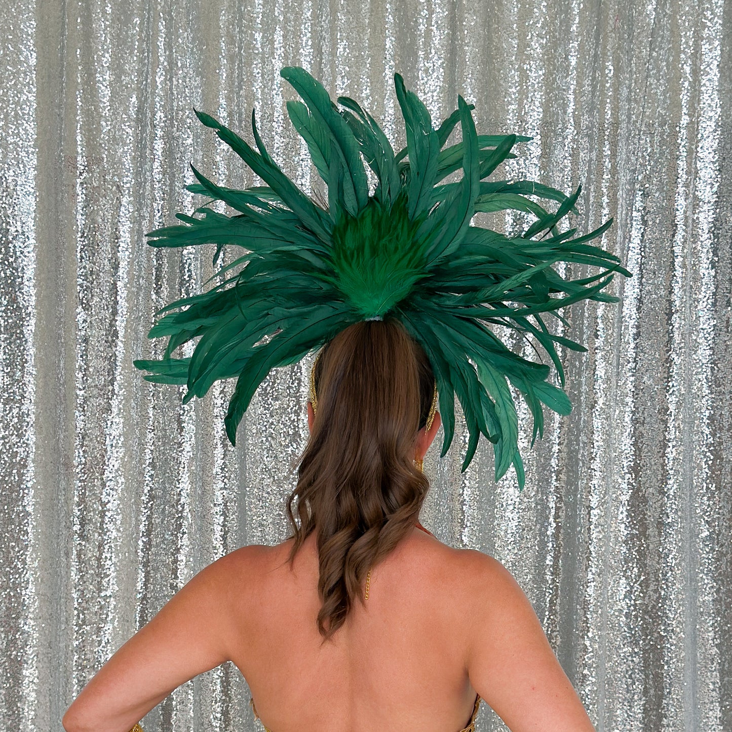 Zizi Kelly Coque and Natural Peacock Feather Showgirl Headpiece