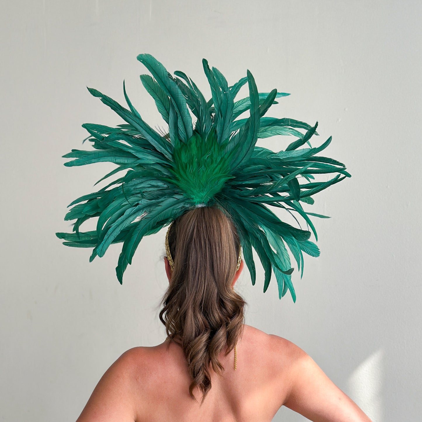 Zizi Kelly Coque and Natural Peacock Feather Showgirl Headpiece