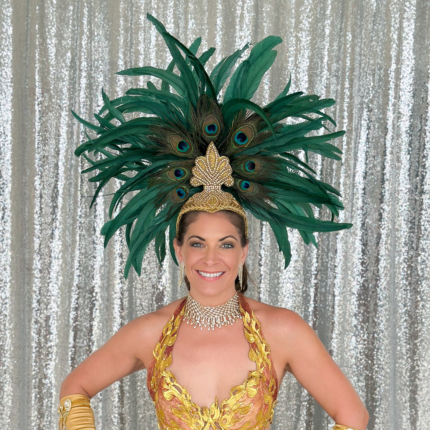 Zizi Kelly Coque and Natural Peacock Feather Showgirl Headpiece