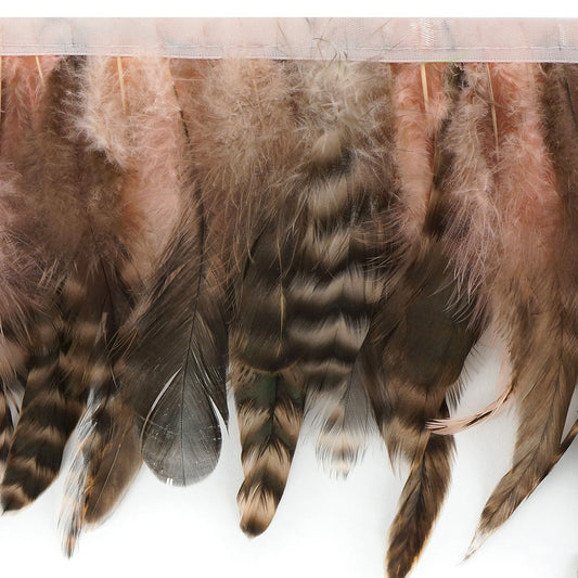 Grey Striped Schlappen Fringe Dyed Apricot Blush - Feathers