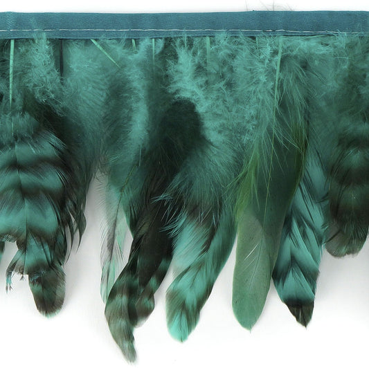 Grey Striped Schlappen Fringe Dyed Aquamarine - Feathers