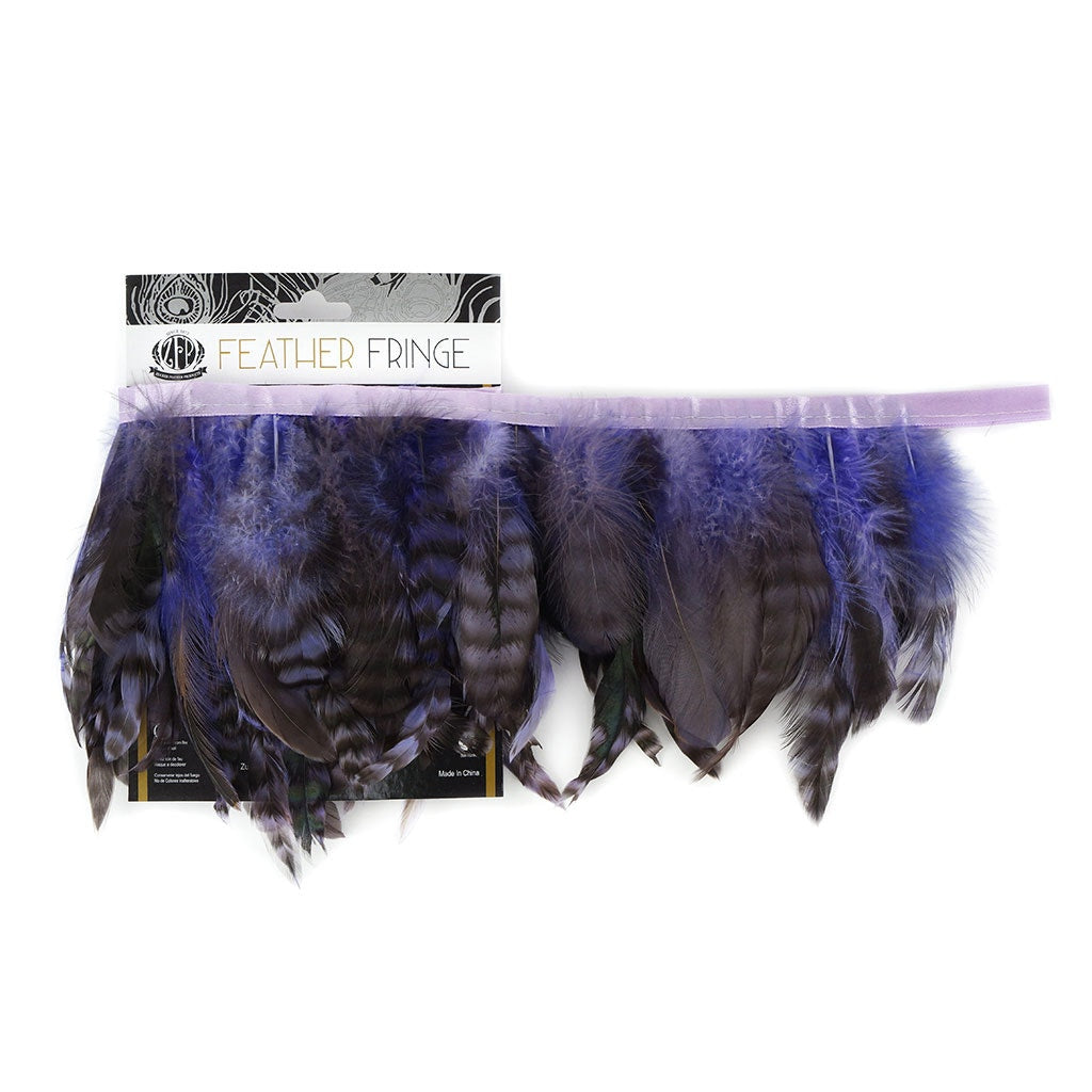 Grey Striped Schlappen Fringe Dyed Lavender - Feathers