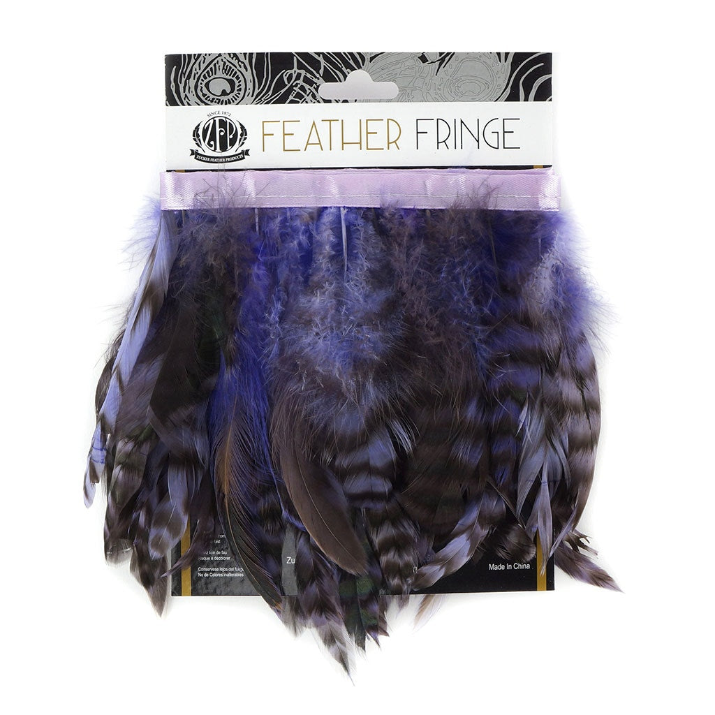 Grey Striped Schlappen Fringe Dyed Lavender - Feathers