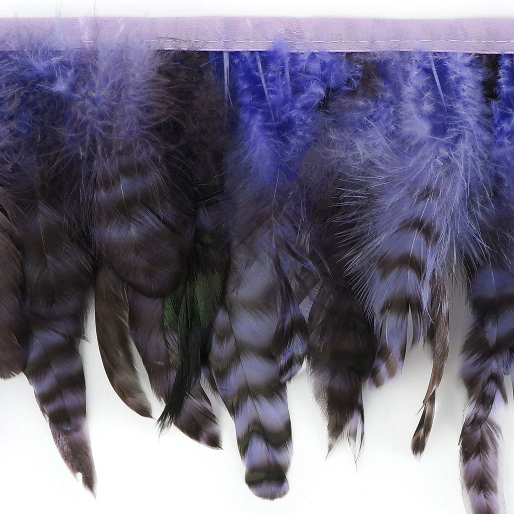 Grey Striped Schlappen Fringe Dyed Lavender - Feathers