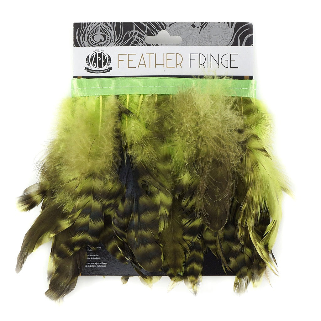 Grey Striped Schlappen Fringe Dyed Lime - Feathers