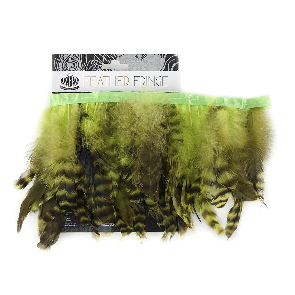 Grey Striped Schlappen Fringe Dyed Lime - Feathers