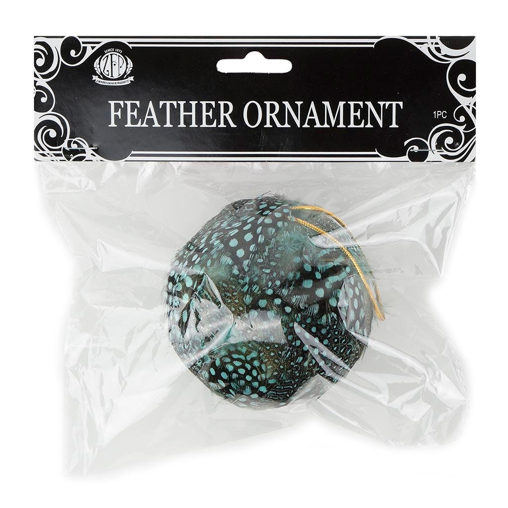 Guinea Feather Ornament - Dyed 3’’ ball Light Turquoise - Feathers