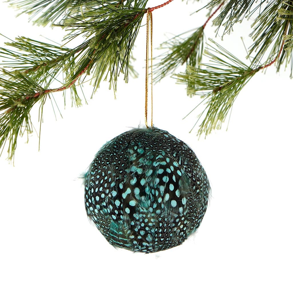 Guinea Feather Ornament - Dyed 3’’ ball Light Turquoise - Feathers