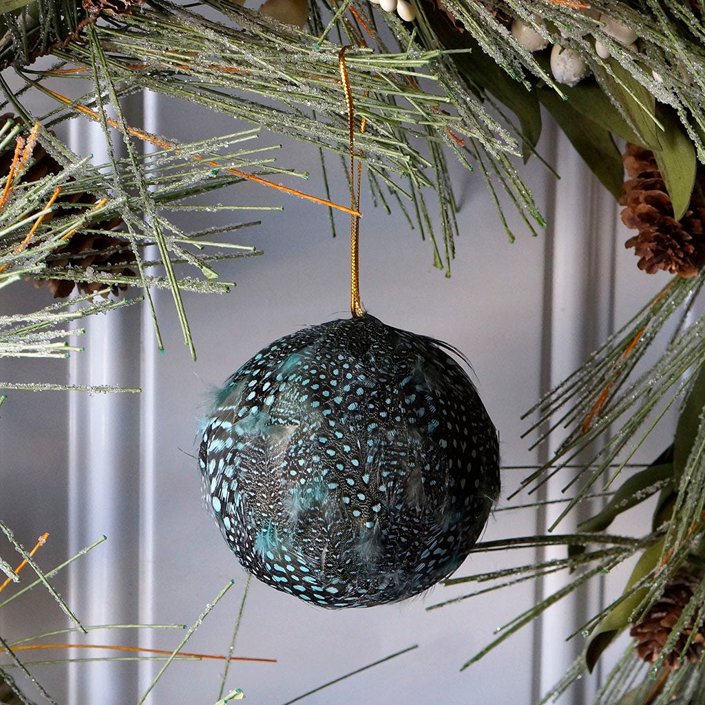 Guinea Feather Ornament - Dyed 3’’ ball Light Turquoise - Feathers