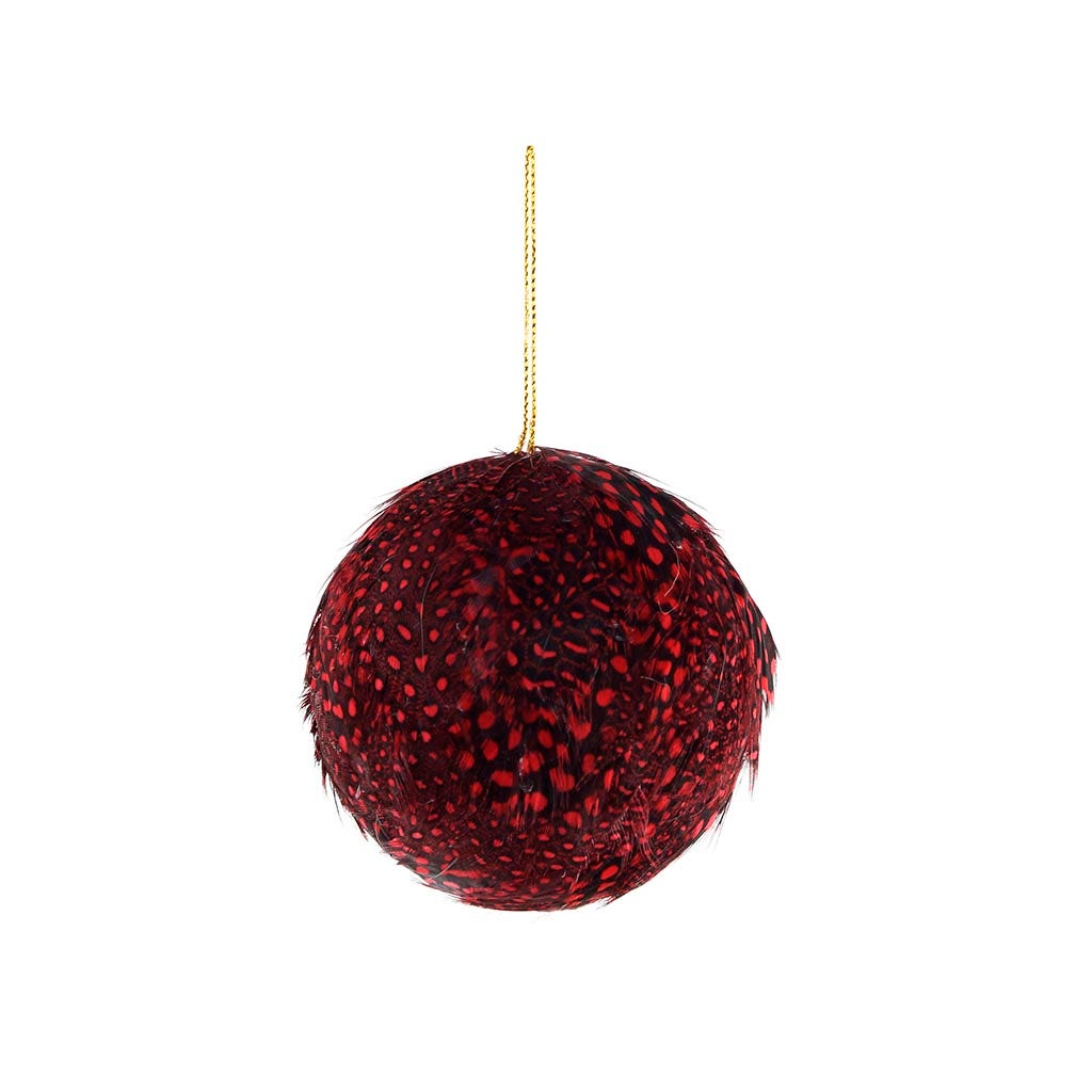 Guinea Feather Ornament - Dyed 3’’ ball Red - Feathers