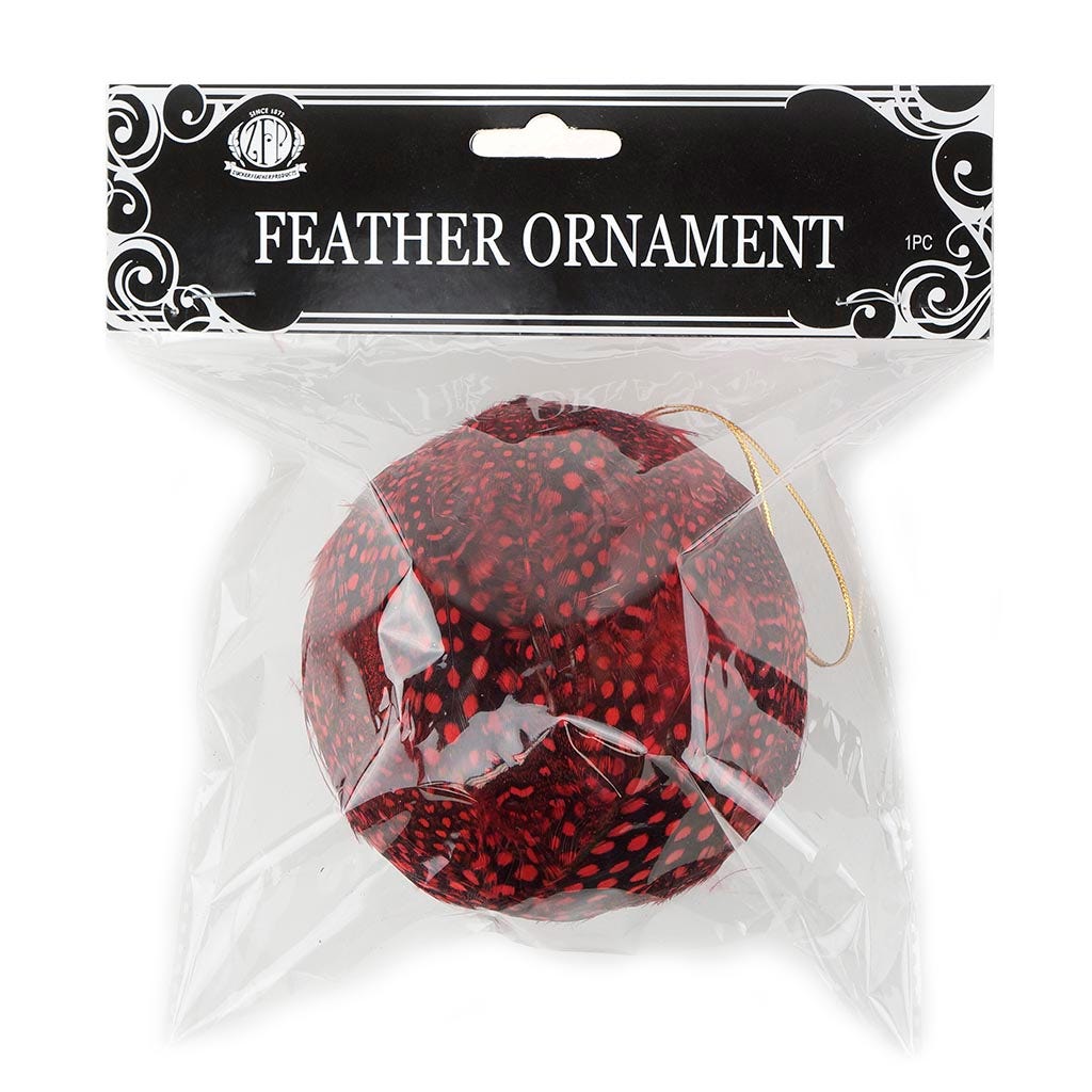 Guinea Feather Ornament - Dyed 4’’ ball - Red - Feathers