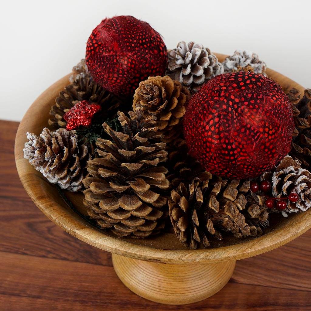 Guinea Feather Ornament - Dyed 4’’ ball - Red - Feathers