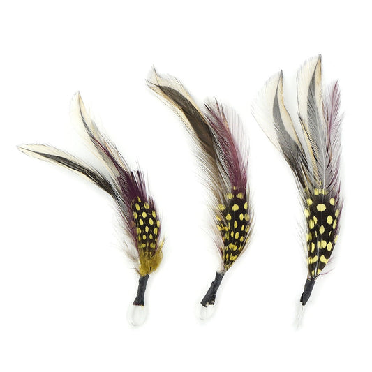 Hackle-Guinea Feather Pick - Natural Yellow & Burgundy - Feathers