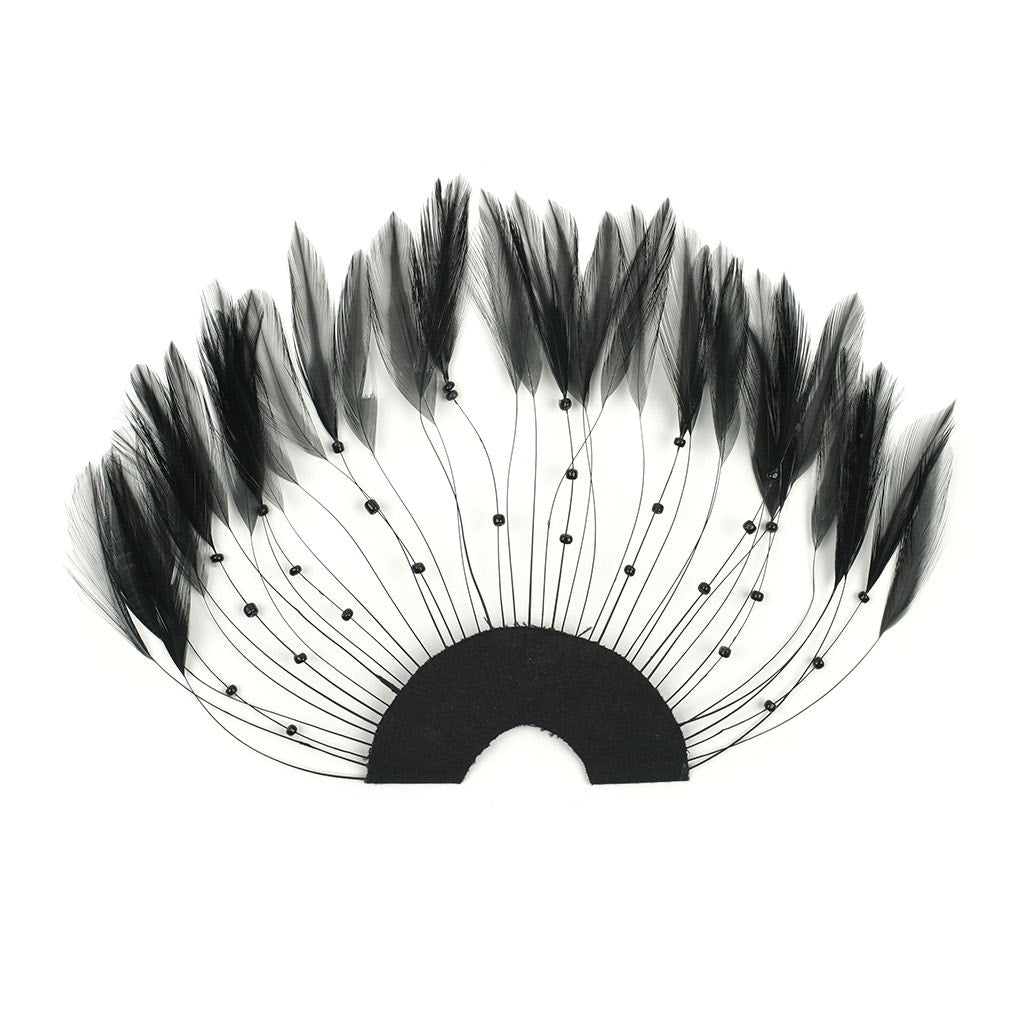 Hackle Plate Trims with Beads - Black - Feathers