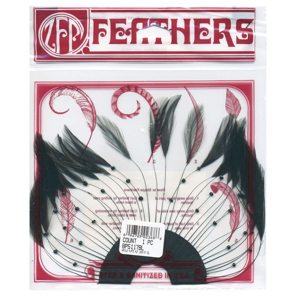 Hackle Plate Trims with Beads - Black - Feathers