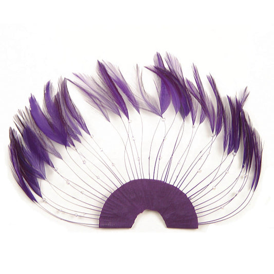 Hackle Plate Trims with Beads - Purple - Feathers