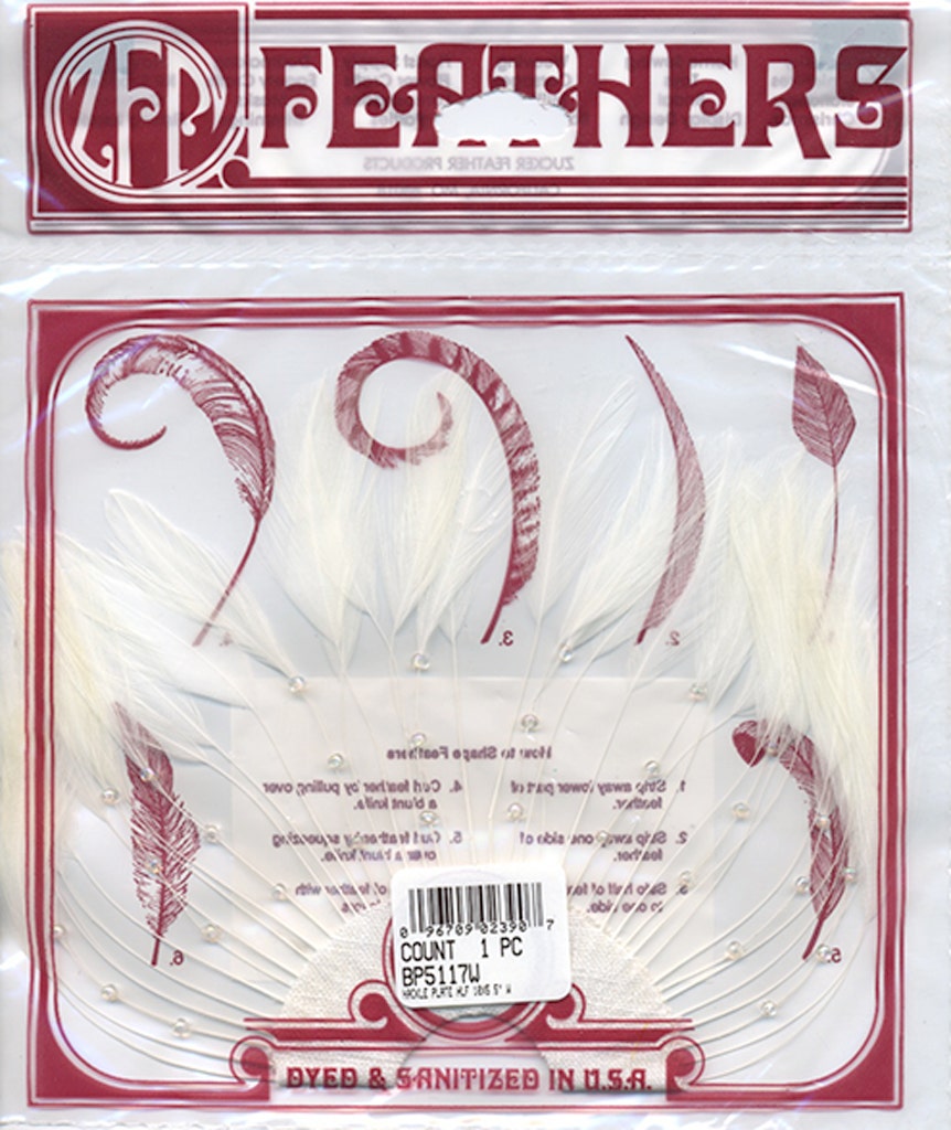 Hackle Plate Trims with Beads - White - Feathers