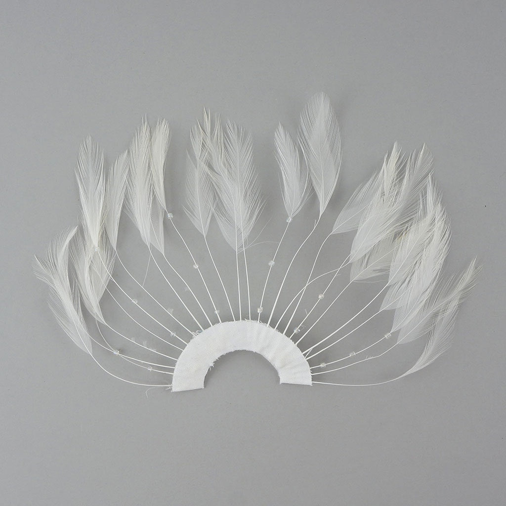 Hackle Plate Trims with Beads - White - Feathers