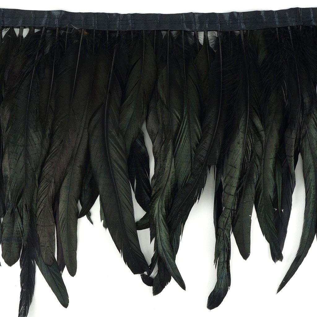 Half Bronze Rooster Coque Feather Fringe - 10 - 12’’ - Black - Irid - Feathers