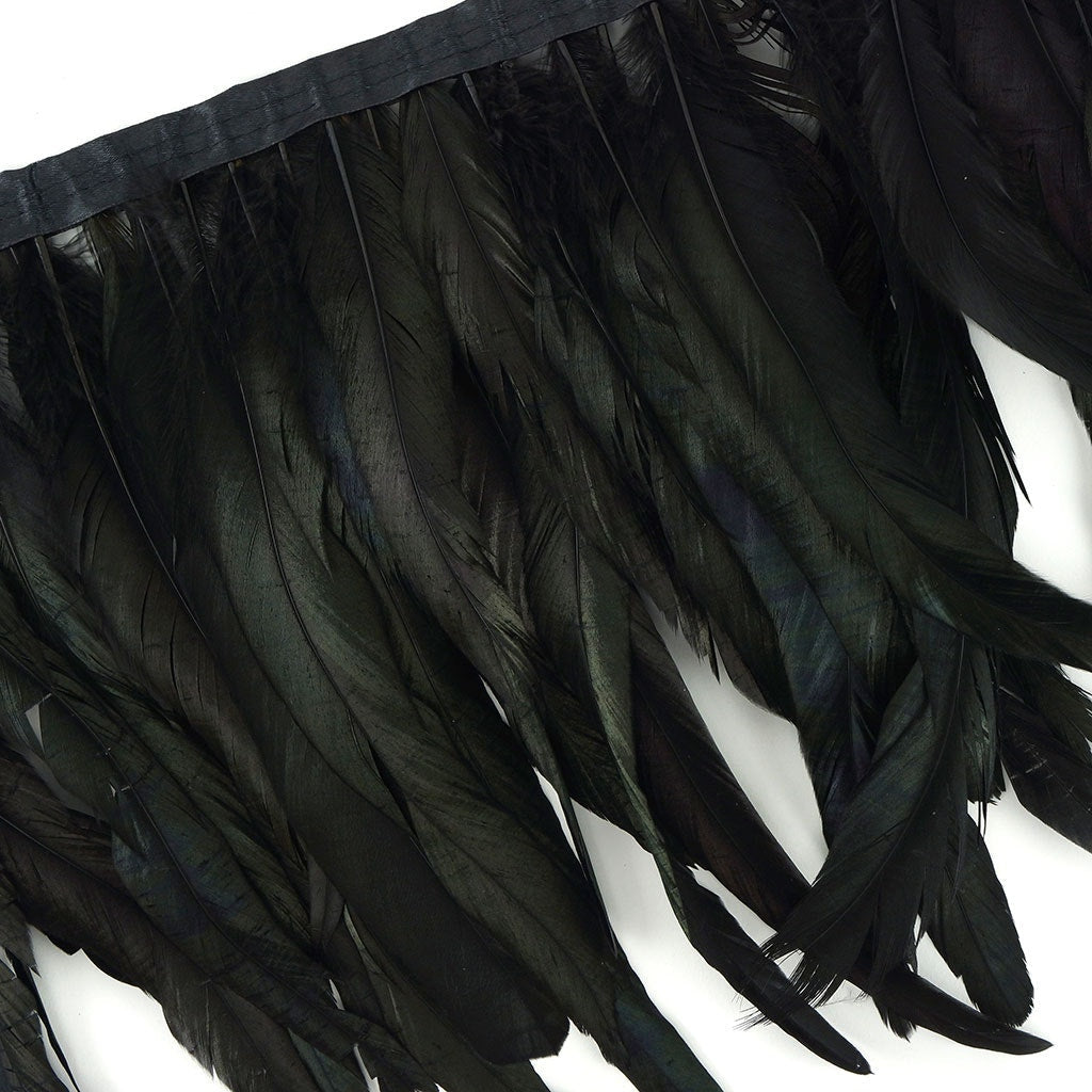 Half Bronze Rooster Coque Feather Fringe - 10 - 12’’ - Black - Irid - Feathers