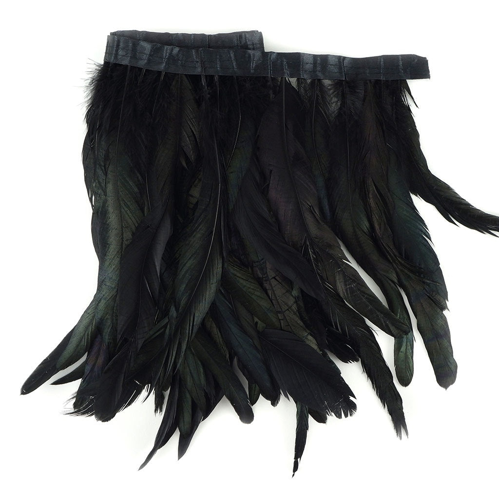 Half Bronze Rooster Coque Feather Fringe - 10 - 12’’ - Black - Irid - Feathers