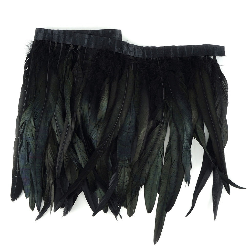 Half Bronze Rooster Coque Feather Fringe - 12 - 14’’ - Black - Irid - Feathers