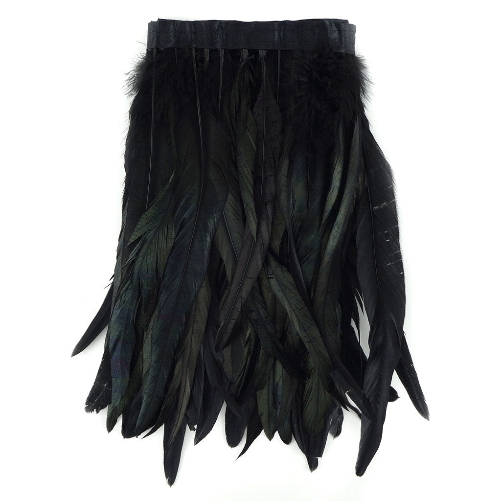 Half Bronze Rooster Coque Feather Fringe - 12 - 14’’ - Black - Irid - Feathers