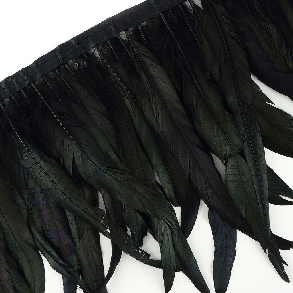 Half Bronze Rooster Coque Feather Fringe - 12 - 14’’ - Black - Irid - Feathers