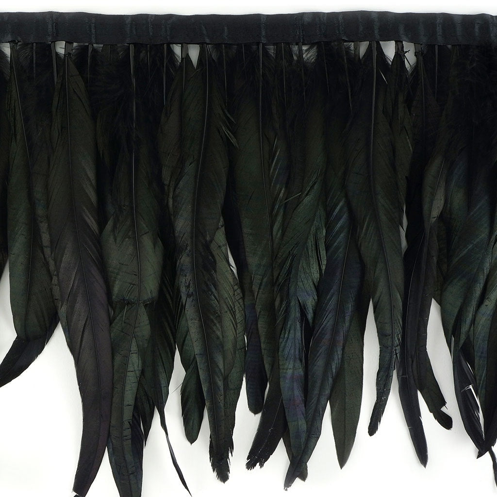 Half Bronze Rooster Coque Feather Fringe - 12 - 14’’ - Black - Irid - Feathers