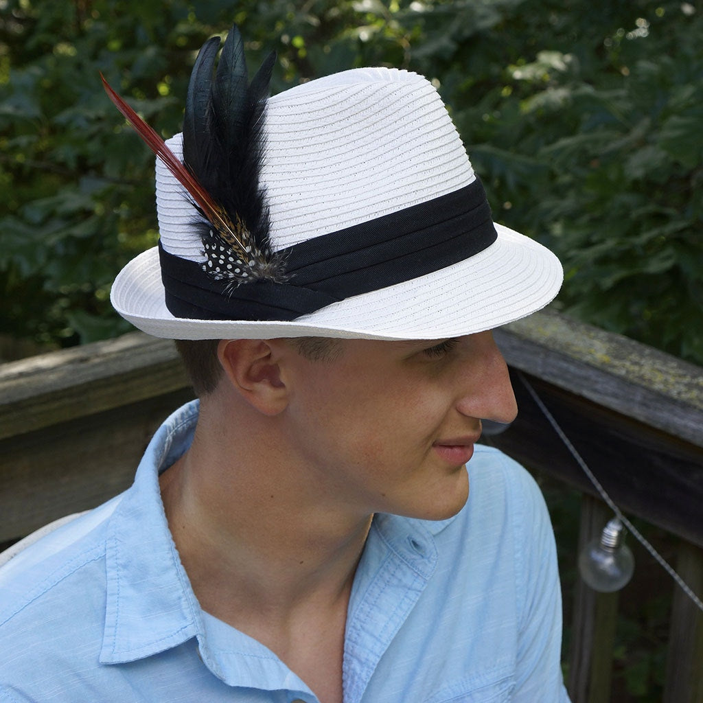 Hat Feather Trim With Black Rooster Coque and Guinea - Black Natural - Feathers