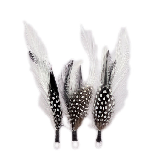 Hat Feathers - 3pc Black and White Polka Dot Feather Picks - Feather Picks