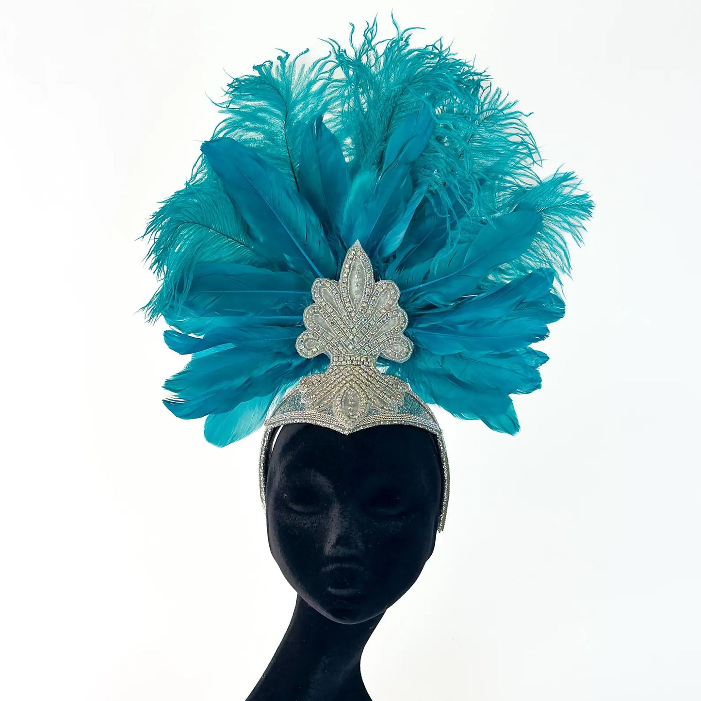 Ginger Dark Aqua Showgirl Feather Headpiece