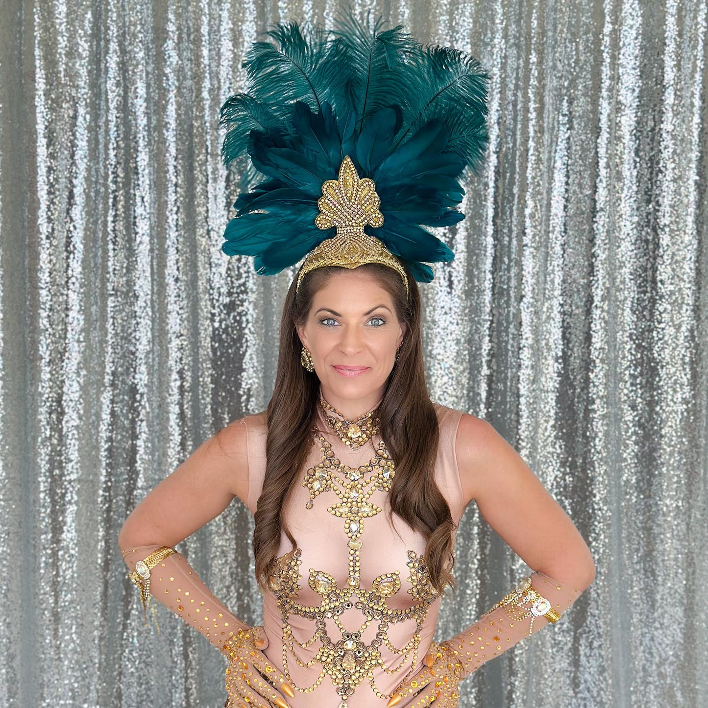 Ginger Showgirl Teal Feather Headpiece