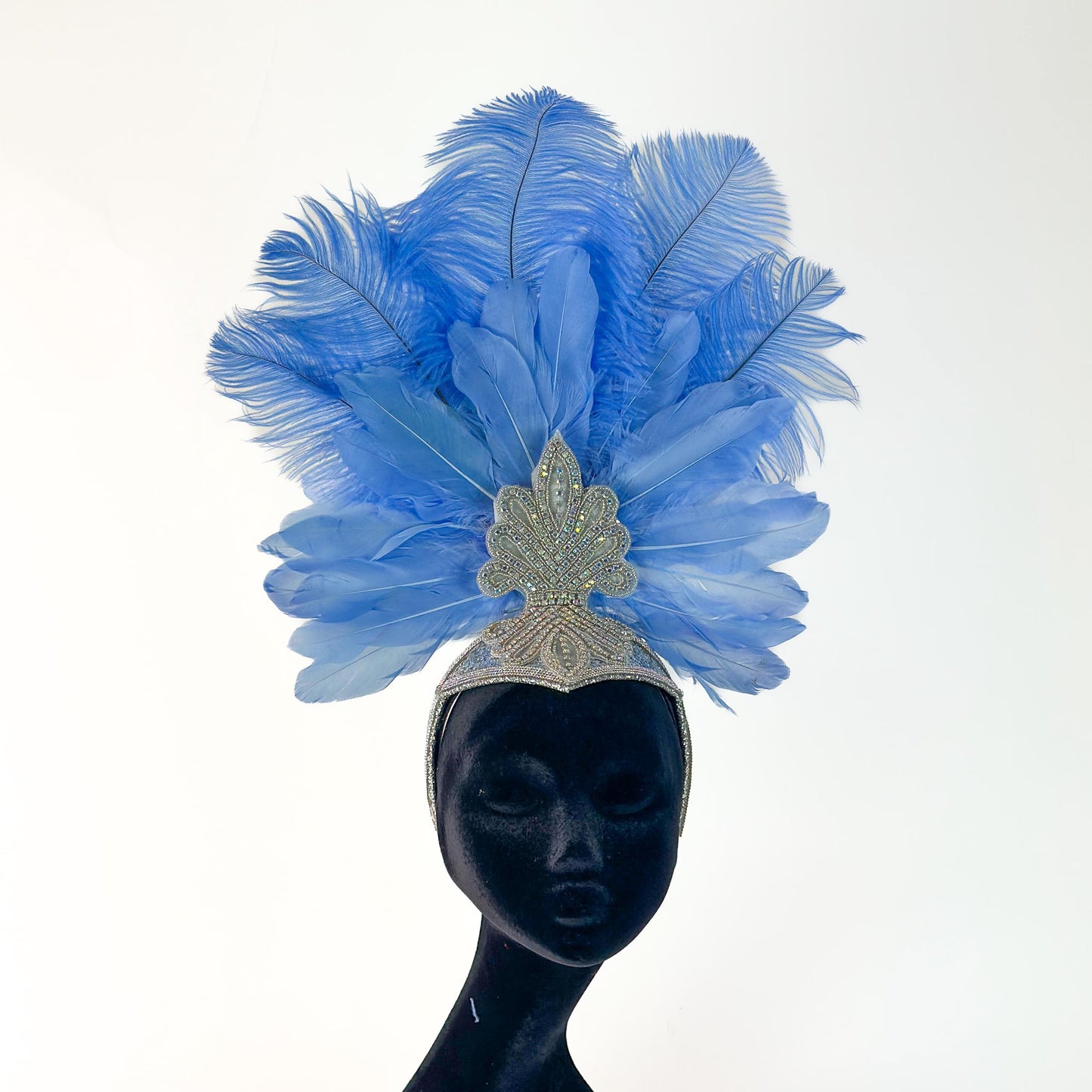 Ginger Sky Blue Showgirl Feather Headpiece