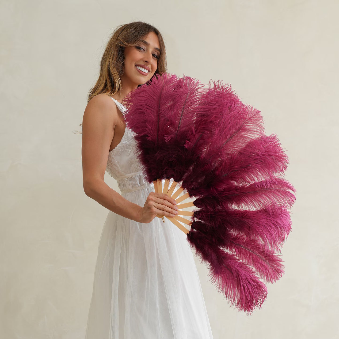 Burgundy Ostrich Fan with Marabou