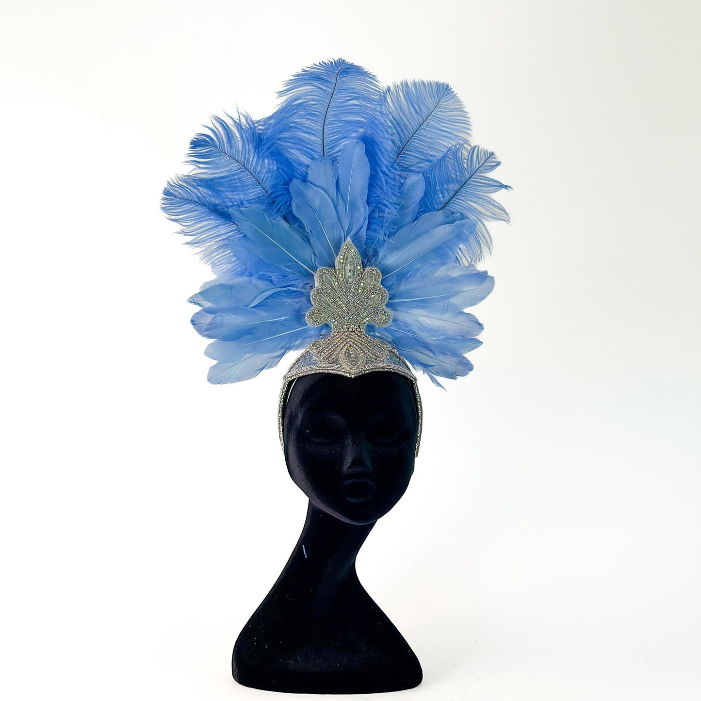 Ginger Sky Blue Showgirl Feather Headpiece
