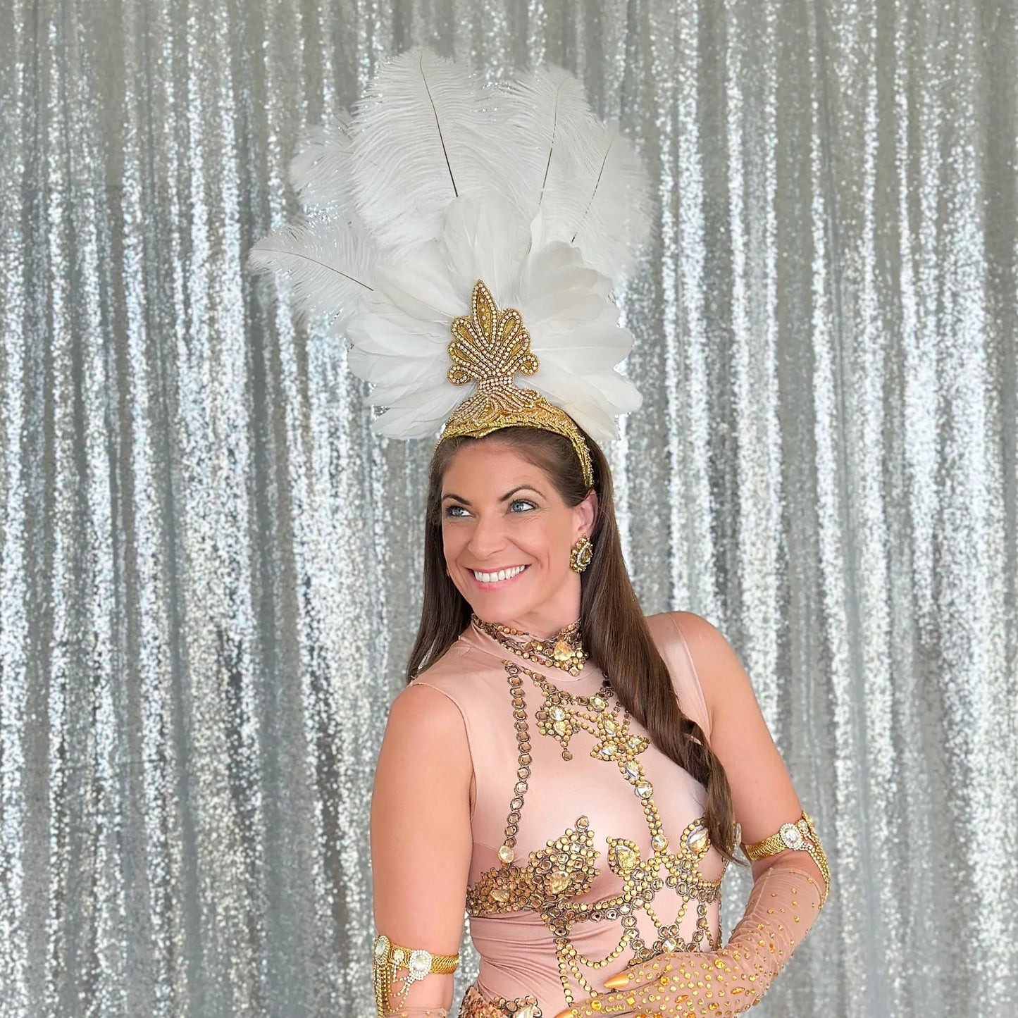 Ginger White Showgirl Feather Headpiece