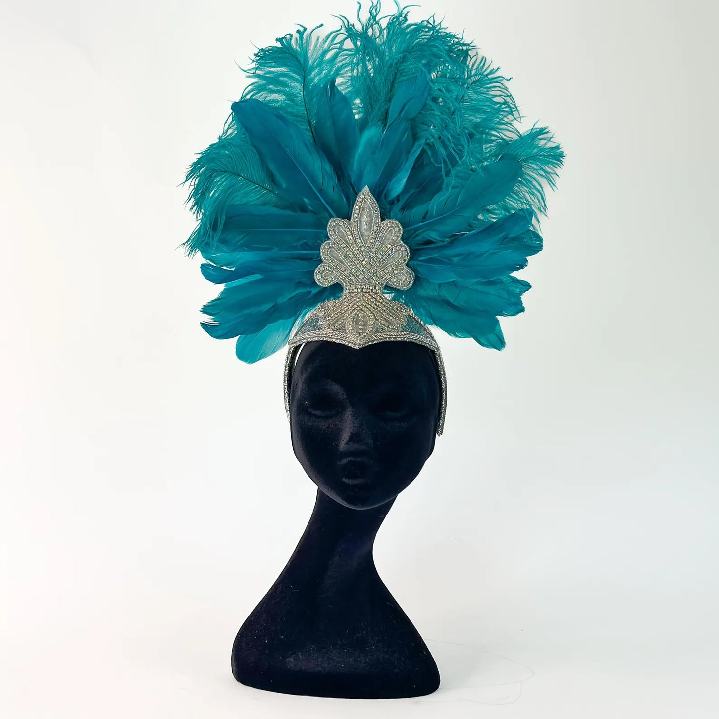 Ginger Dark Aqua Showgirl Feather Headpiece