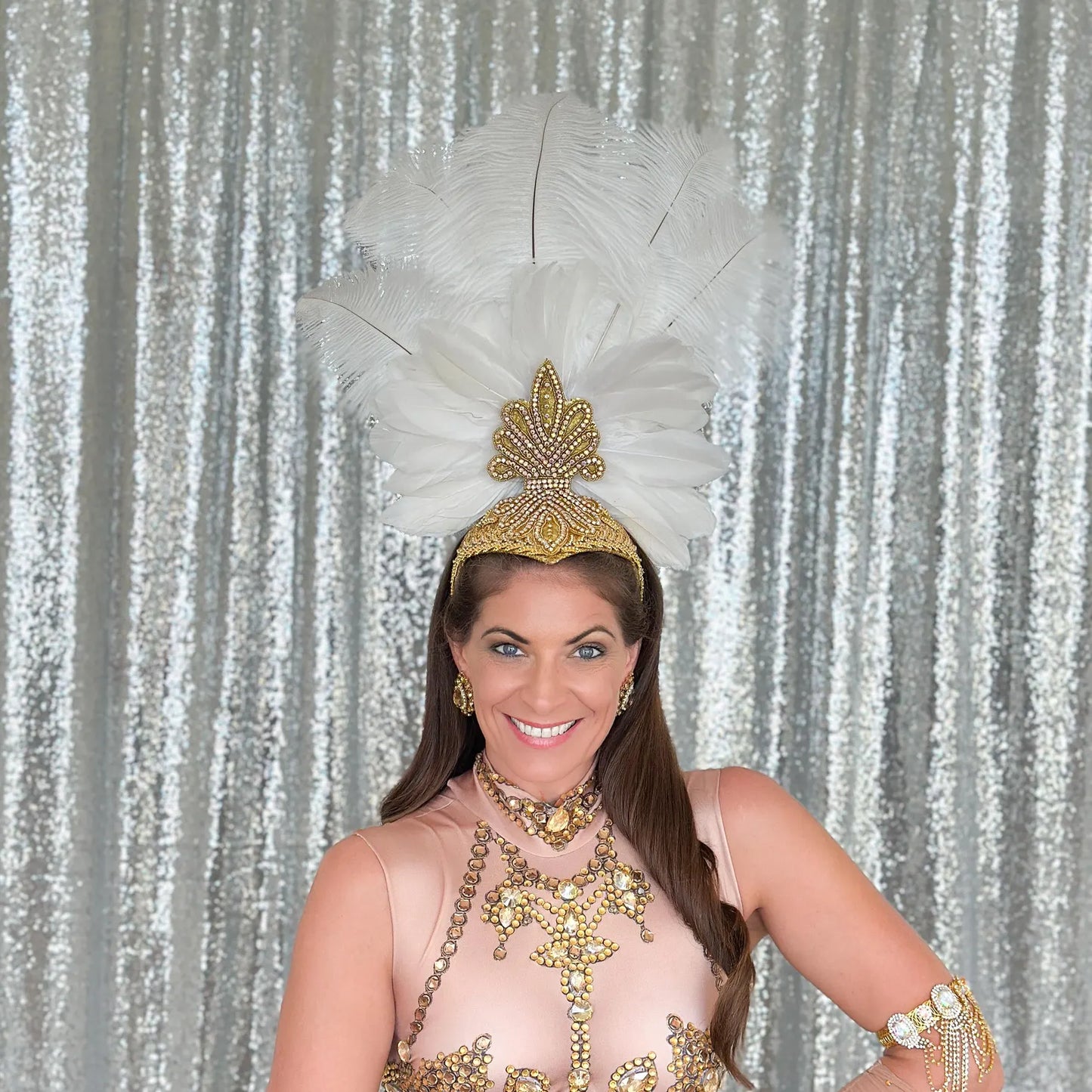 Ginger White Showgirl Feather Headpiece