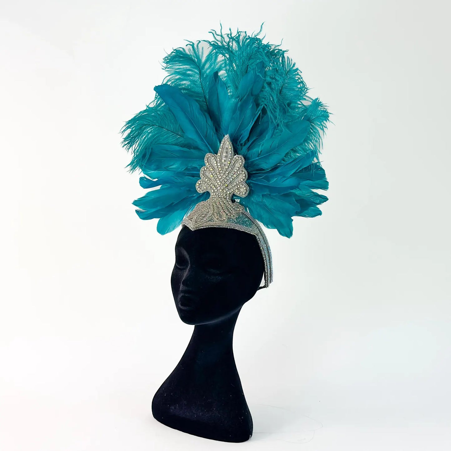 Ginger Dark Aqua Showgirl Feather Headpiece