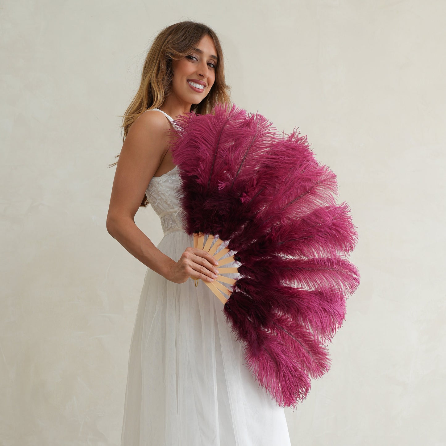 Burgundy Ostrich Fan with Marabou