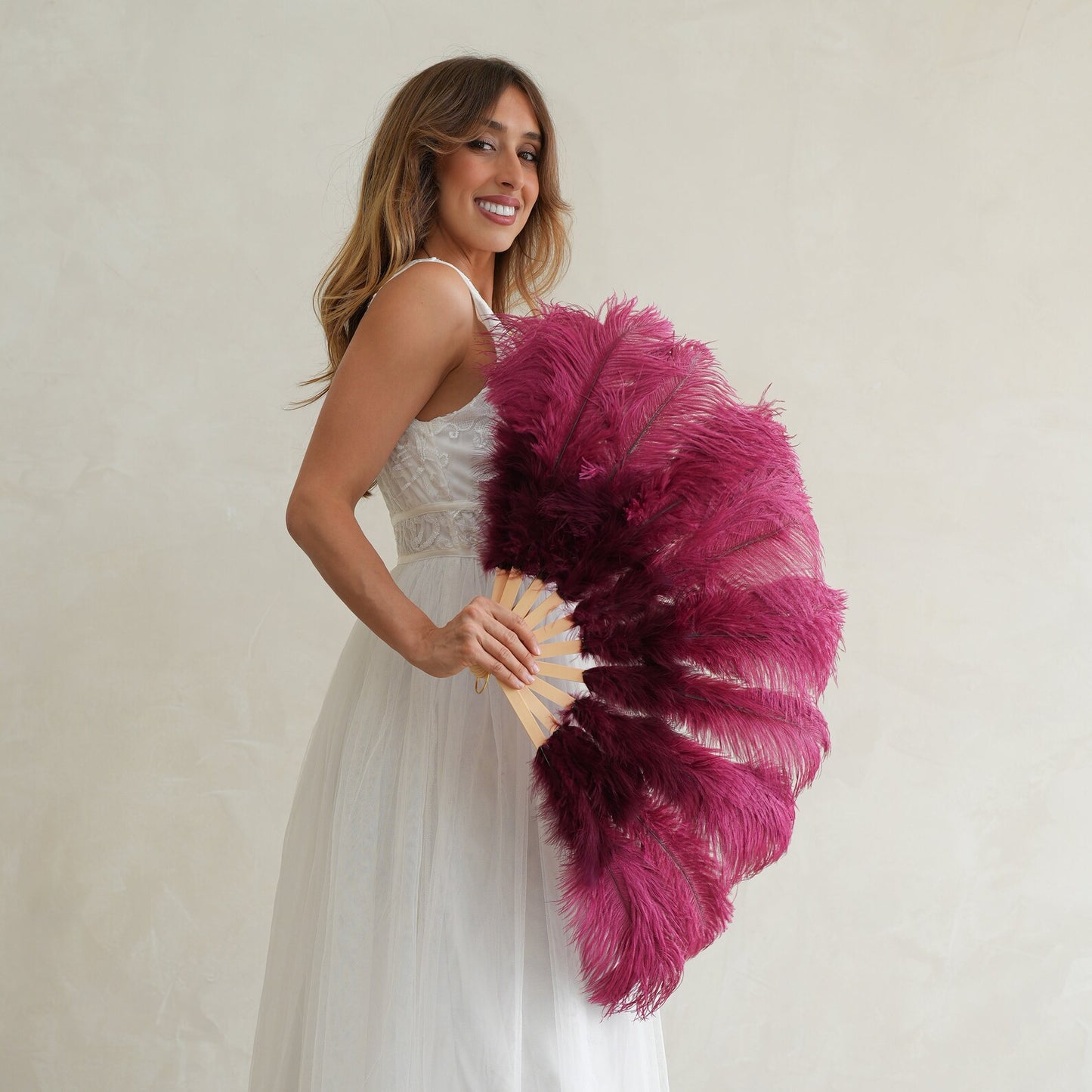 Burgundy Ostrich Fan with Marabou