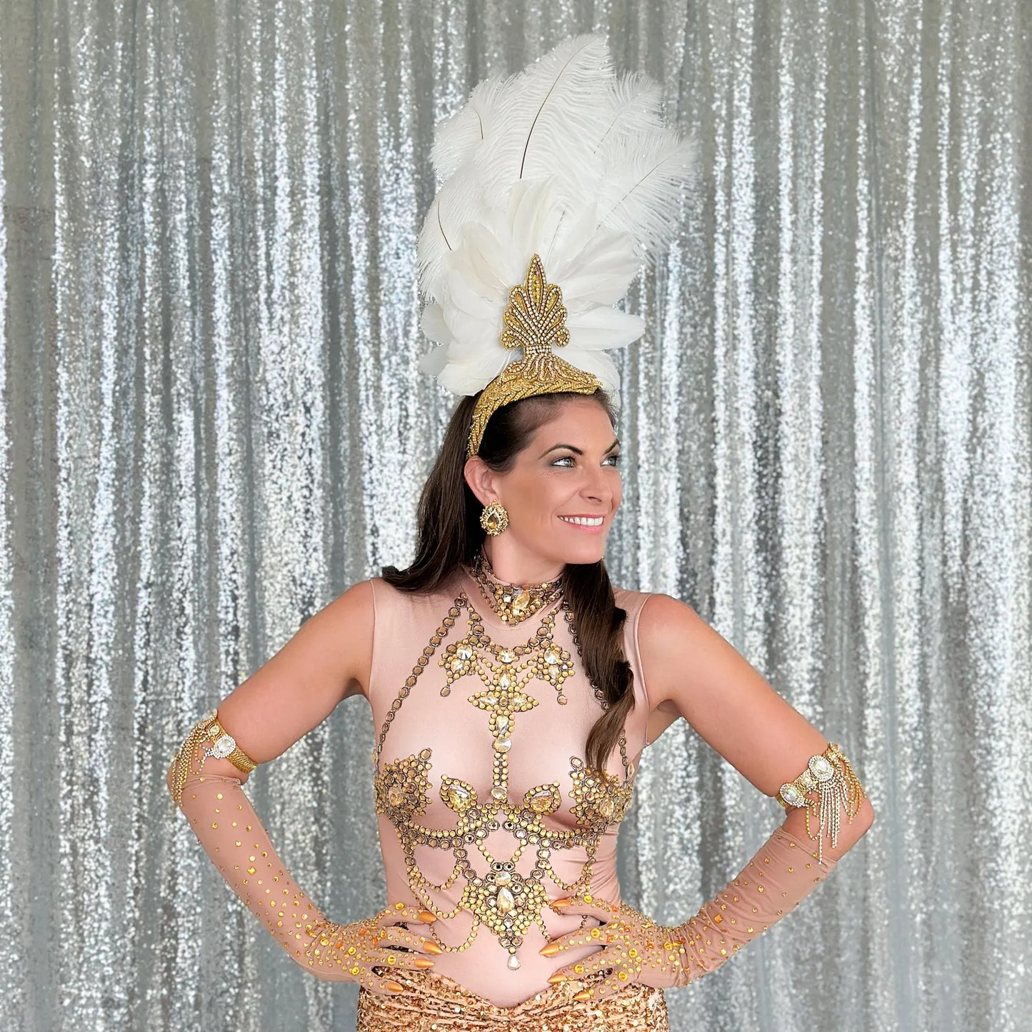 Ginger White Showgirl Feather Headpiece