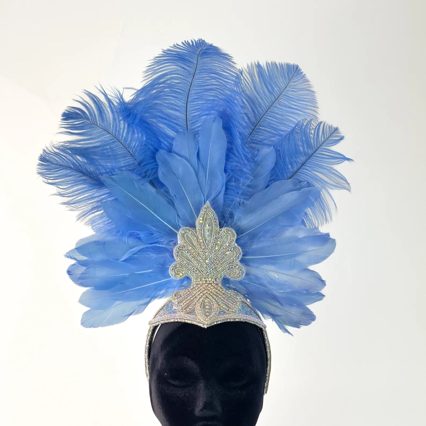 Ginger Sky Blue Showgirl Feather Headpiece