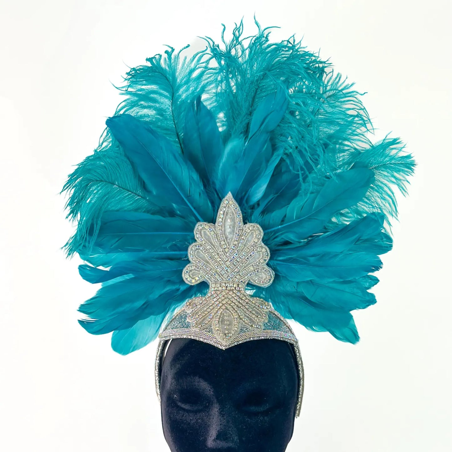 Ginger Dark Aqua Showgirl Feather Headpiece