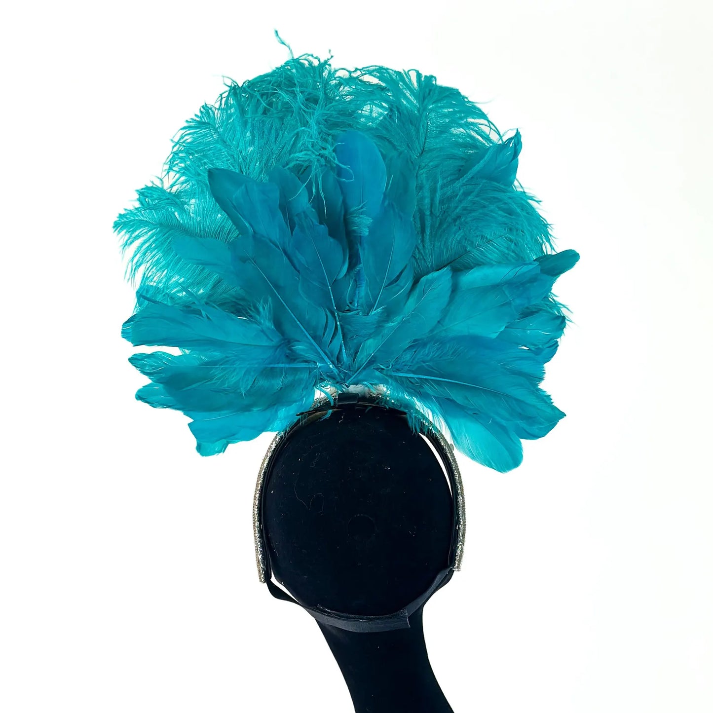 Ginger Dark Aqua Showgirl Feather Headpiece
