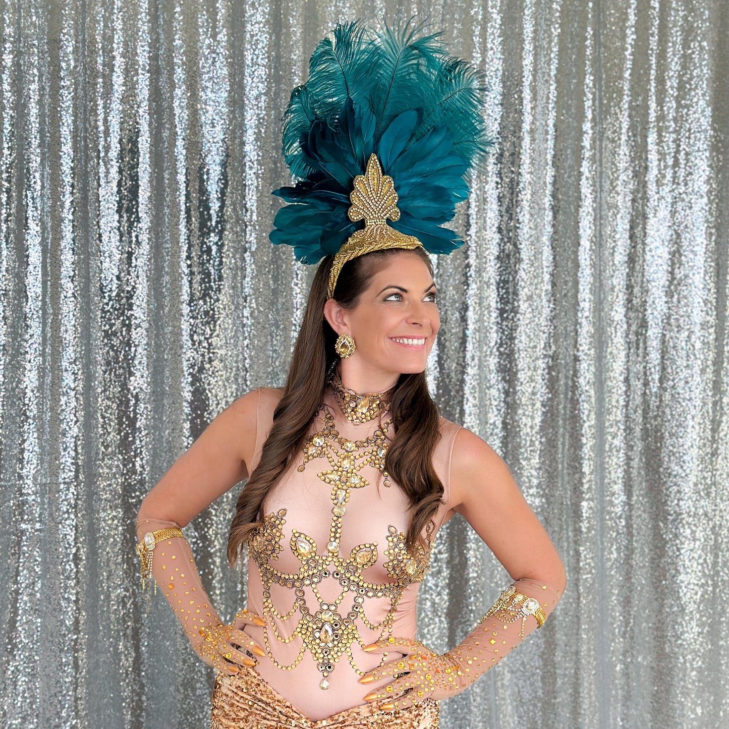 Ginger Showgirl Teal Feather Headpiece