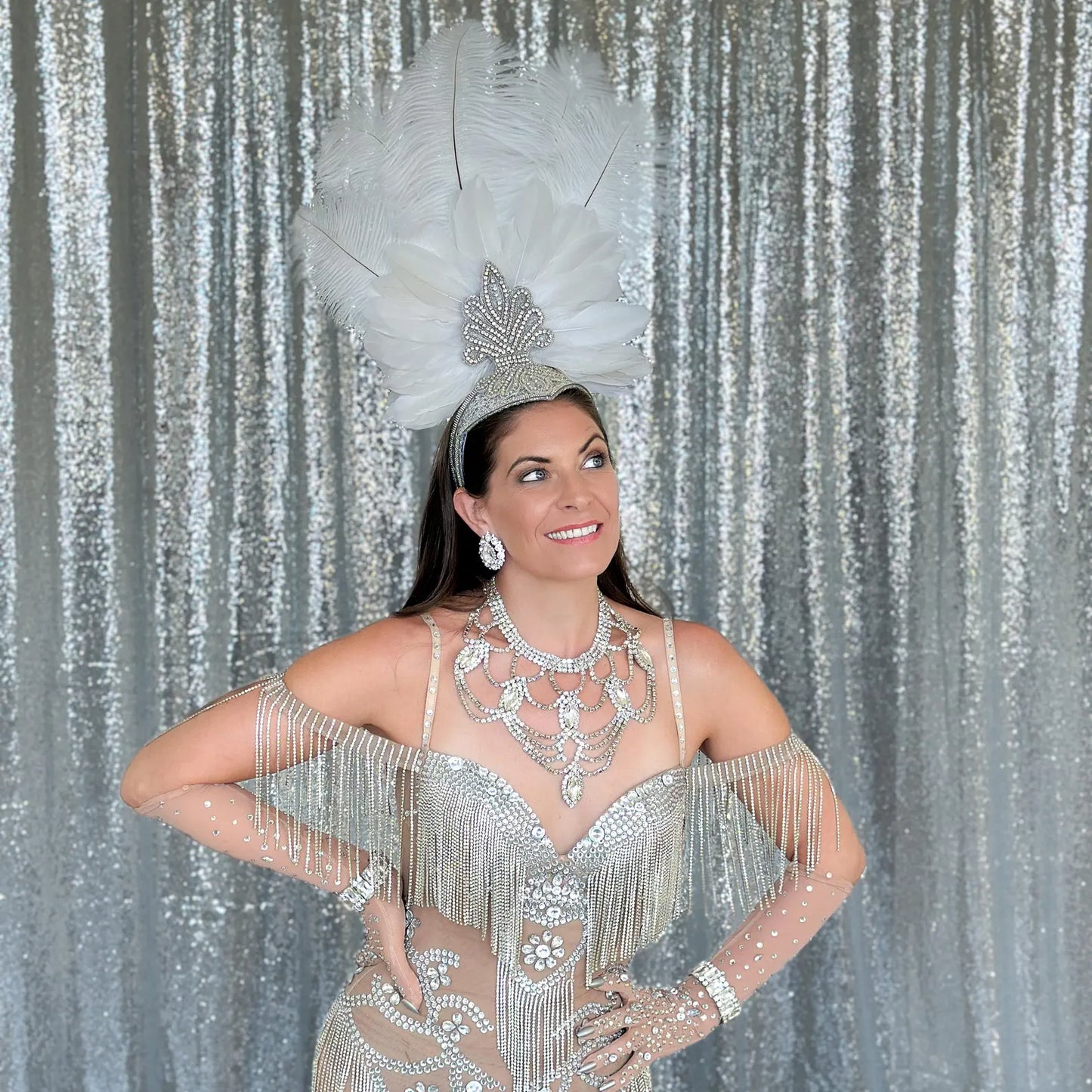 Ginger White Showgirl Feather Headpiece