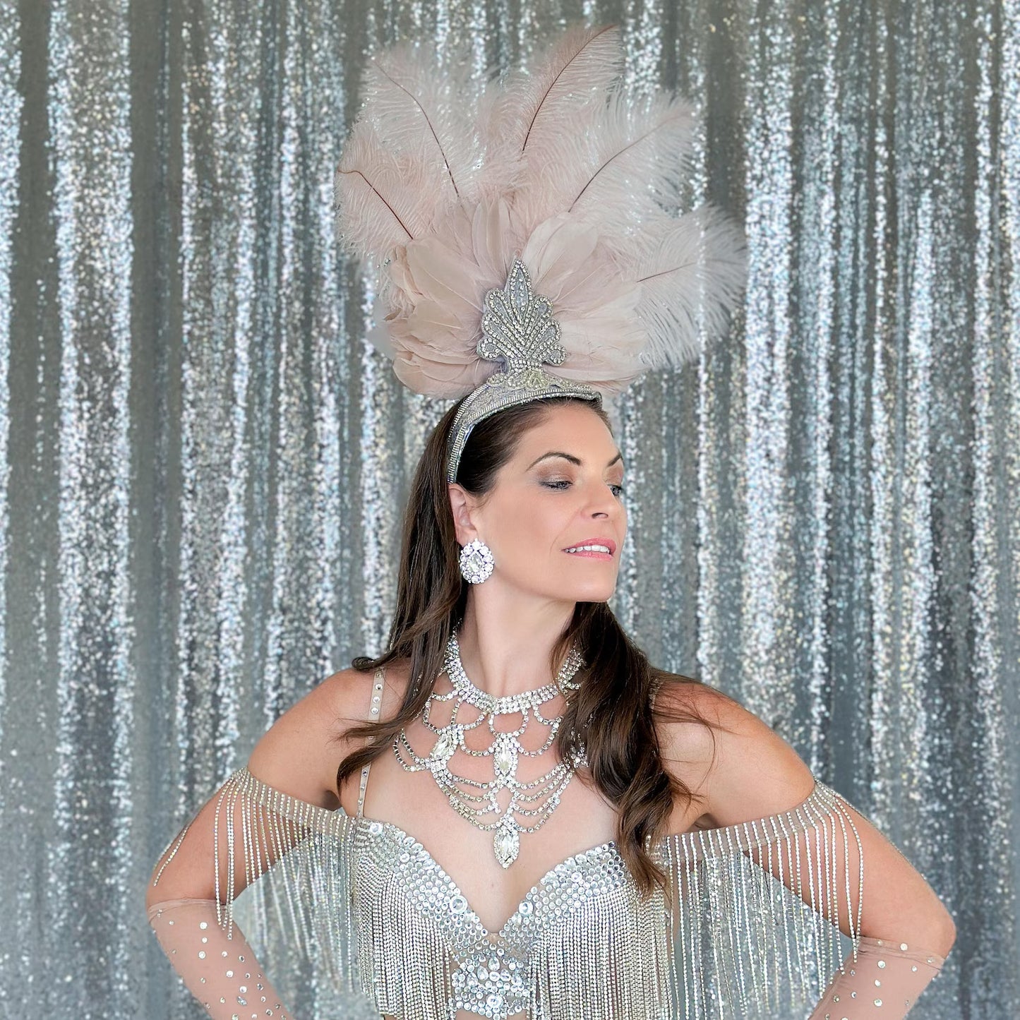 Ginger Champagne Showgirl Feather Headpiece