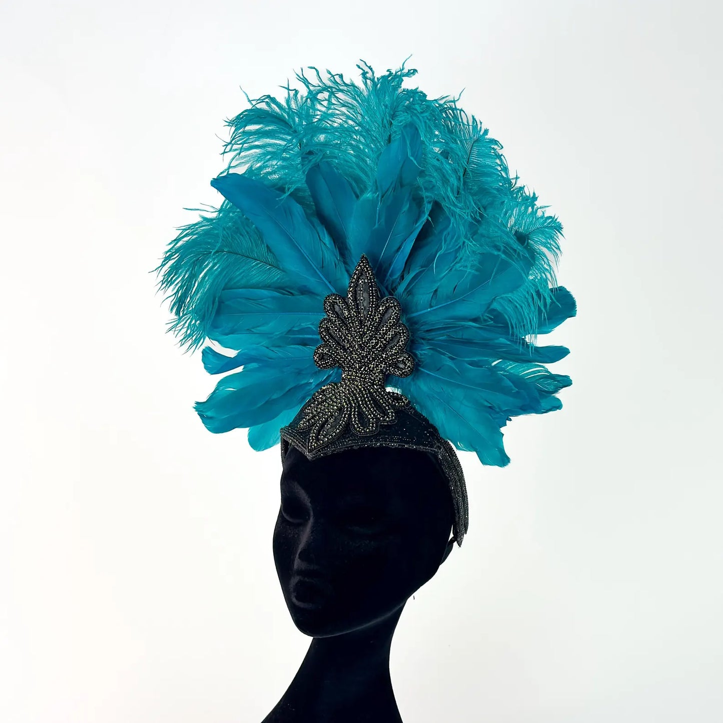 Ginger Dark Aqua Showgirl Feather Headpiece